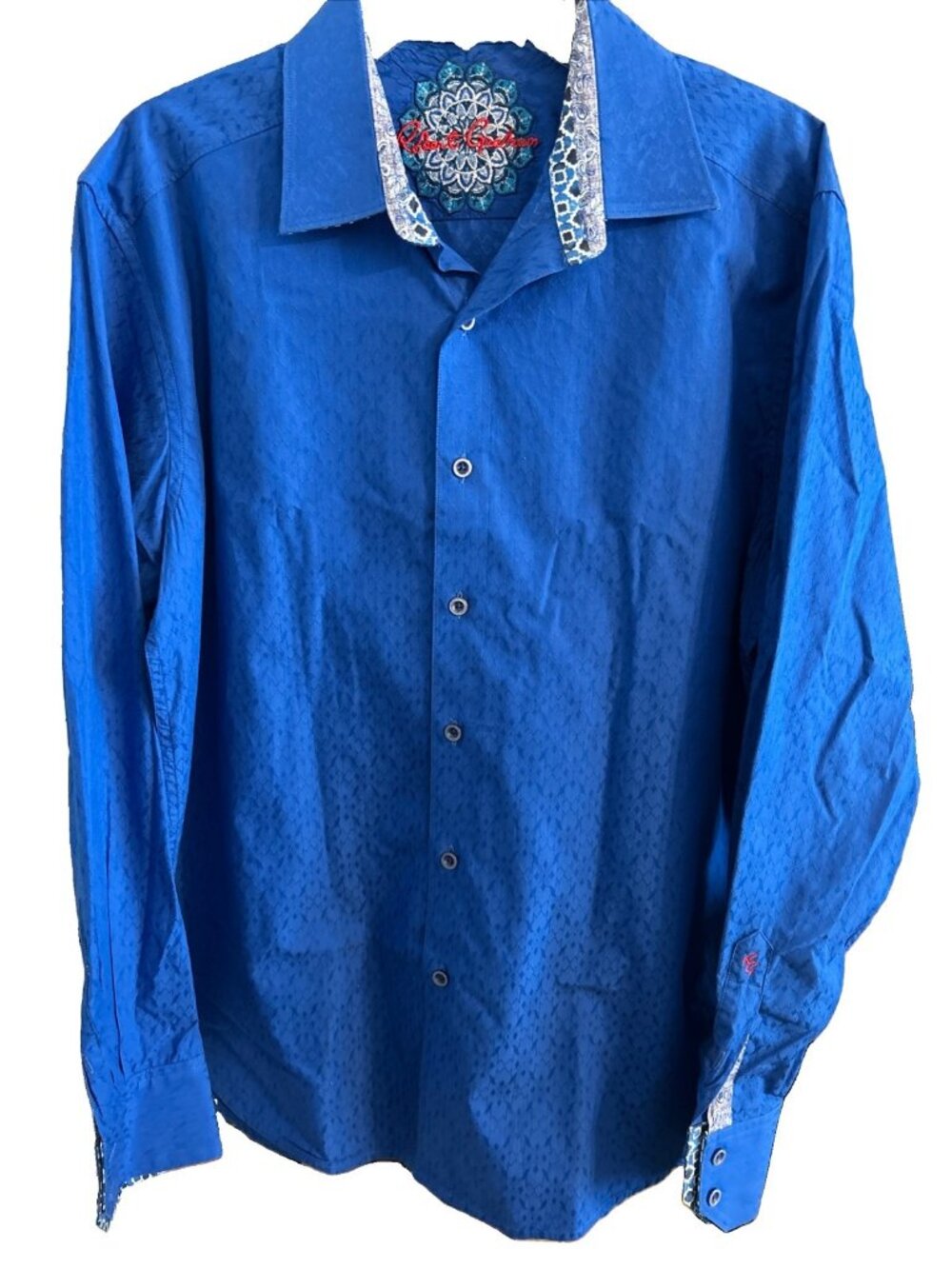 Robert Graham Men’s L Salisbury Damask Woven Shirt Blue Button-Down Shirt